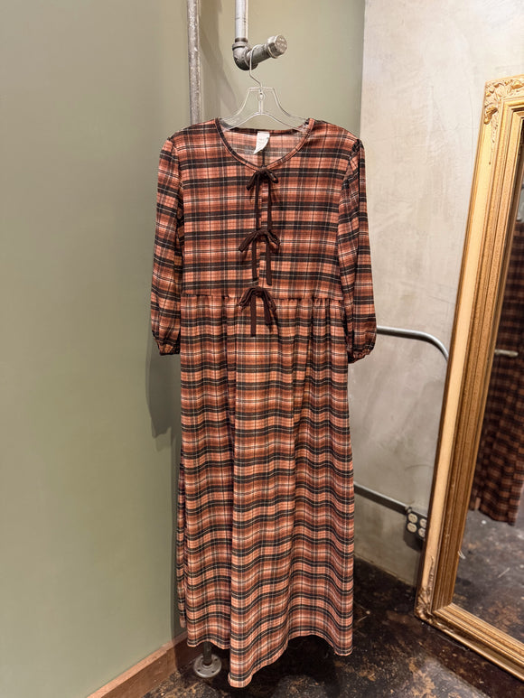 The Chestnut Plaid Midi Dress • Only 3 Left